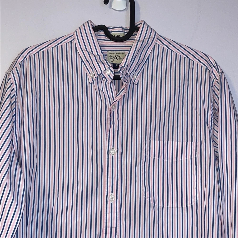 J. Crew Pink Blue White Striped Cotton Slim Fit Button Up Shirt size M